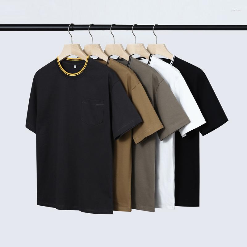 

Men' T Shirts 230G Premium Cotton T-shirt O-neck Patchwork Pocket Short Sleeve Men' Pullover Tees High Quality Simple Basic Loose, 23691 khaki