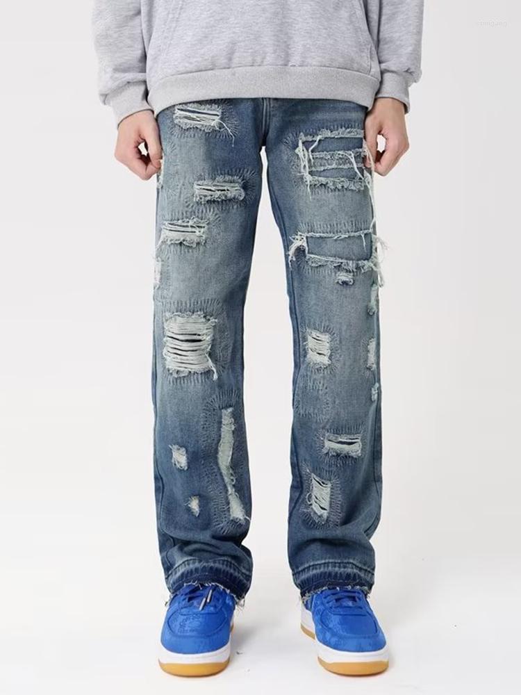 

Men's Jeans Y2K Style Men's Baggy Denim Pants Distressed Ripped Joggers Men Clothing Streetwear, Blue