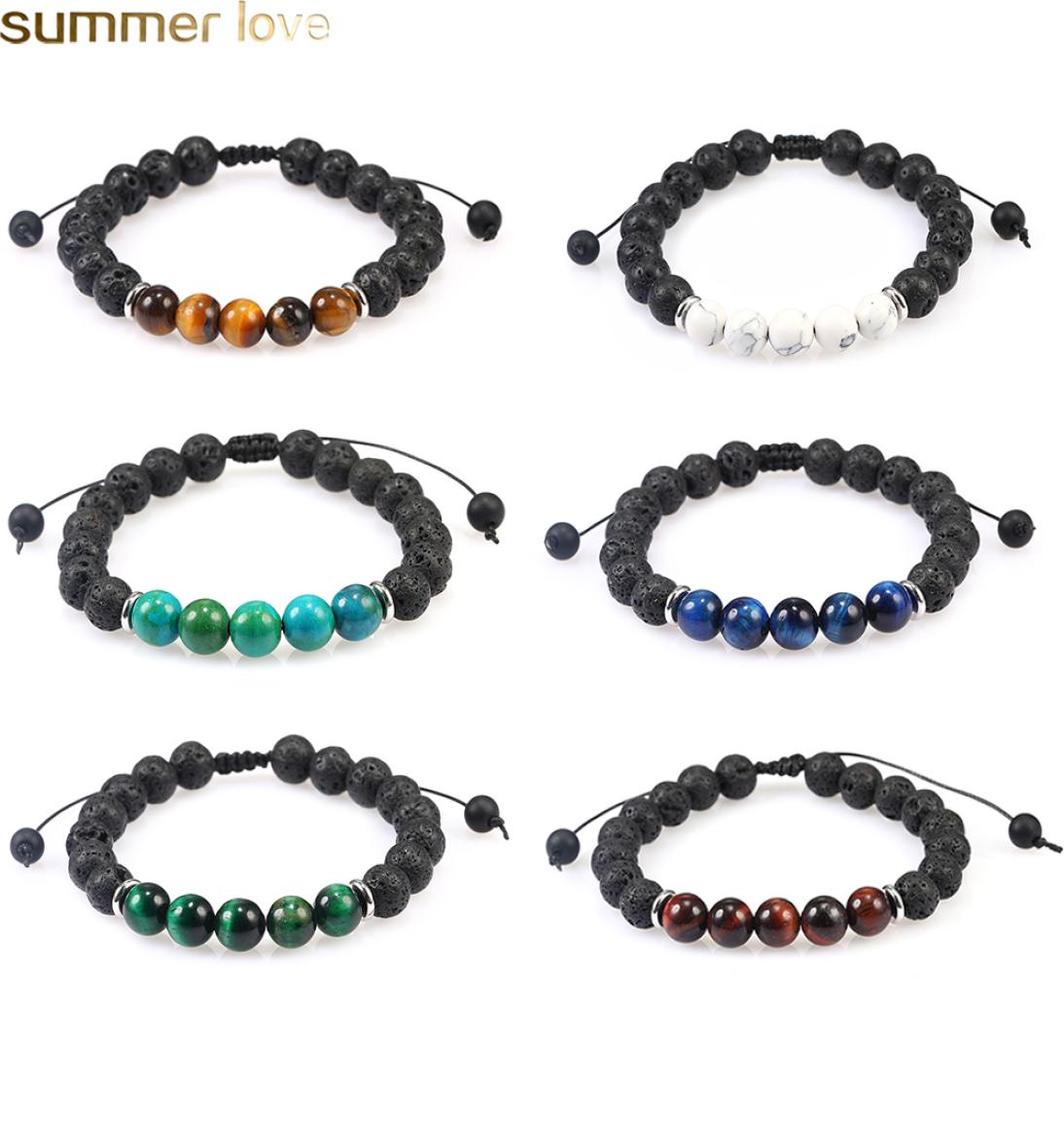 

Men Women 8mm Lava Rock Stone Bead Bracelet Essential Oil Diffuser Bracelet Braided Rope Tiger Eye Stone Yoga Beads Bracelet Bangl5896422