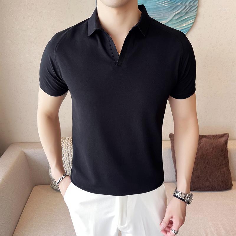

Men's Polos 2023 Fashion Lapel POLO Shirts For Men Summer Short Sleeve Slim Fit Casual Business Formal T-shirts Social Tee Tops Clothing, Apricot