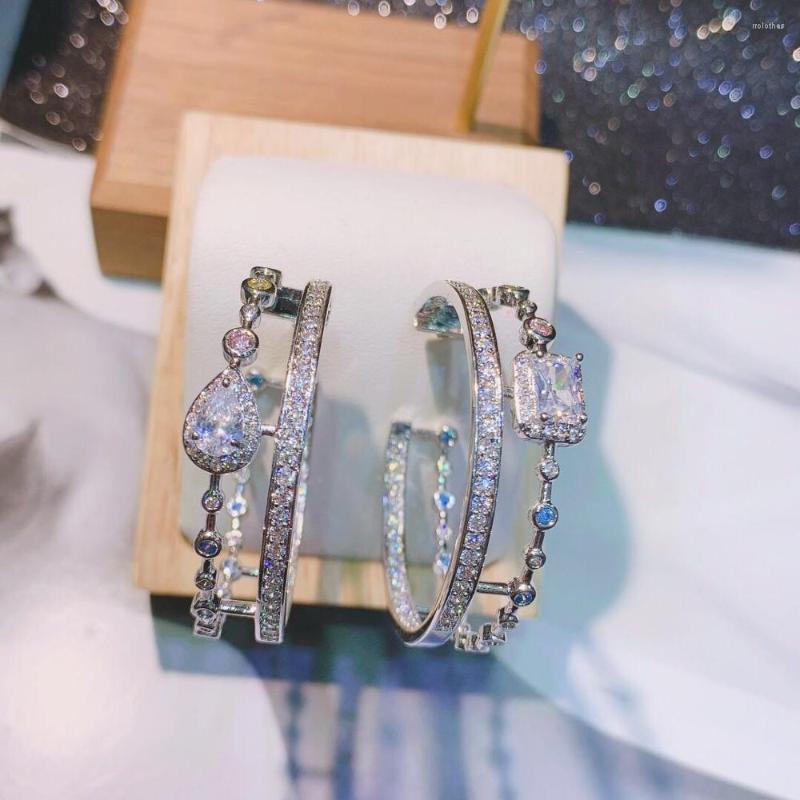

Hoop Earrings Fashion Luxury Cubic Zirconia Big For Women Wedding Dubai Jewelry Trendy Boucle D'oreille Femme E-716