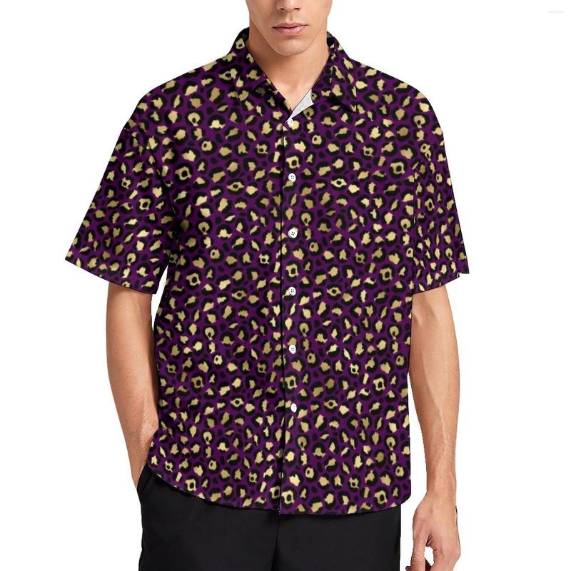 

Men's Casual Shirts Purple And Gold Leopard Loose Shirt Men Vacation Animal Print Hawaiian Custom Short Sleeve Cool Oversized Blouses, Style-6