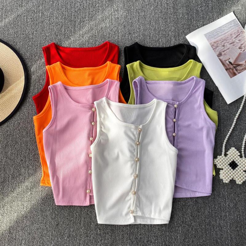 

Women's Tanks Irregular Sleeveless Camis For Women Knitted Single Breasted O-neck Skinny Solid Colours Corset Crop Tank Tops Camisoles, Black