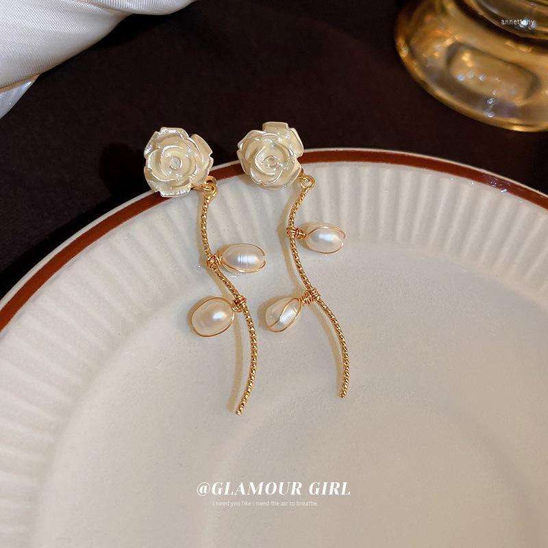 

Dangle Earrings 2023 Korean Luxury Flower Drop Camellia Pearl Elegant Fashion Women Jewelry Accessories Valentine Wedding Gifts