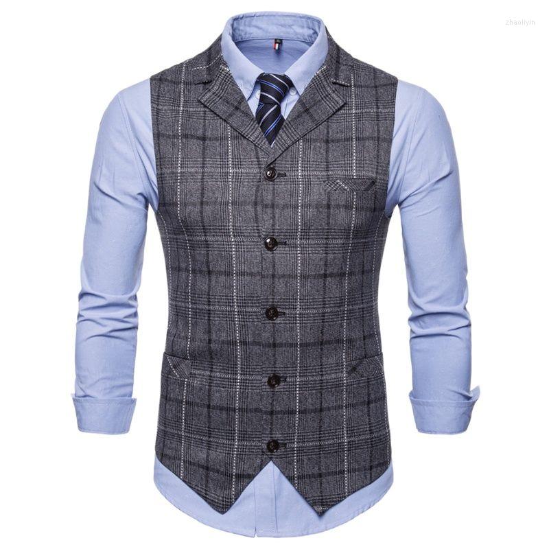 

Men's Vests 2023 Mens Plaid Suit Vest Formal Business Men Male Lattice Waistcoat Fashion Sleeveless Smart Casual Waist Coat, Dark grey