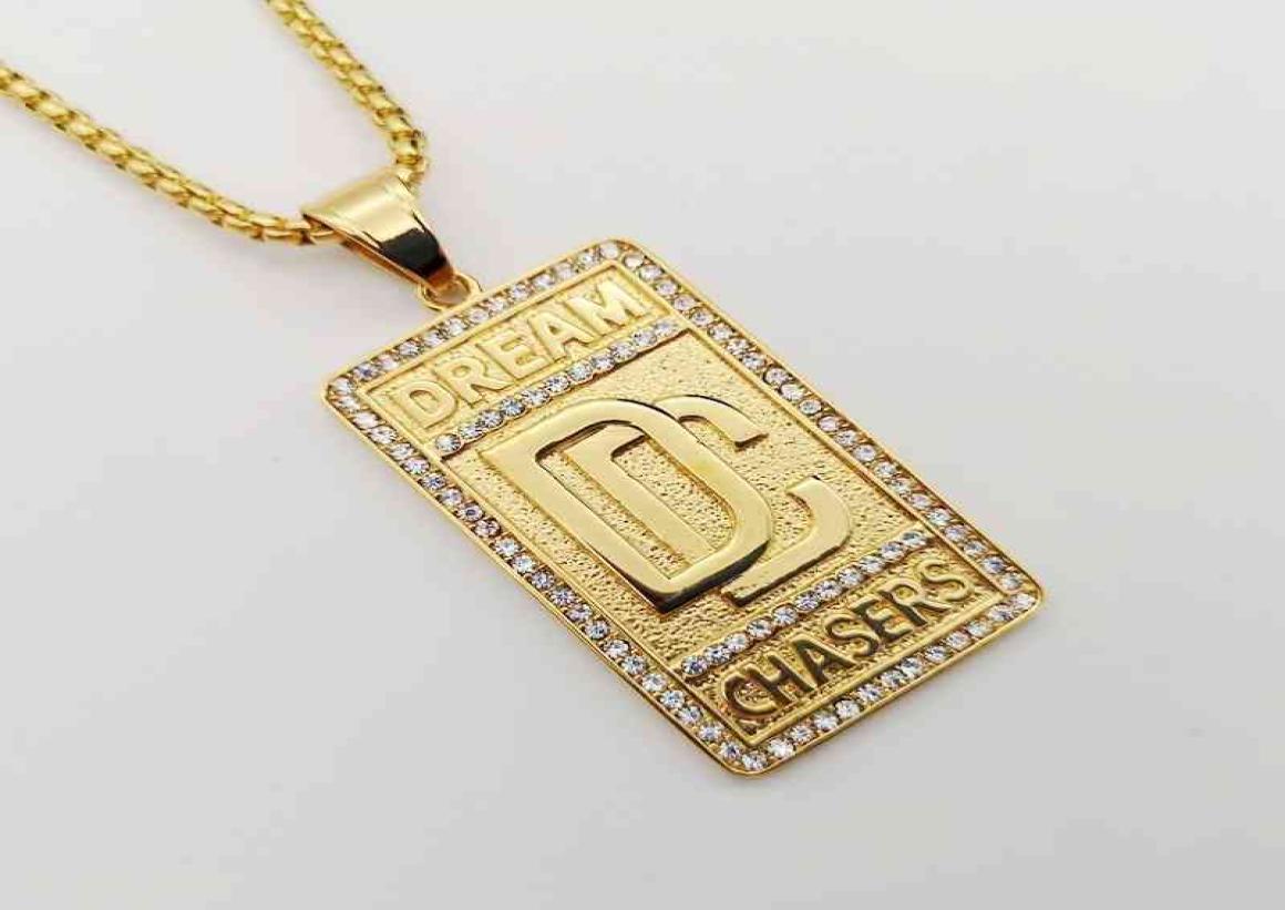 

Full Rhinestone Dream Chaser Pendants Necklaces men Bling hip hop 316L stainless steel DC necklace for women BLKN0835 20G01J8968545