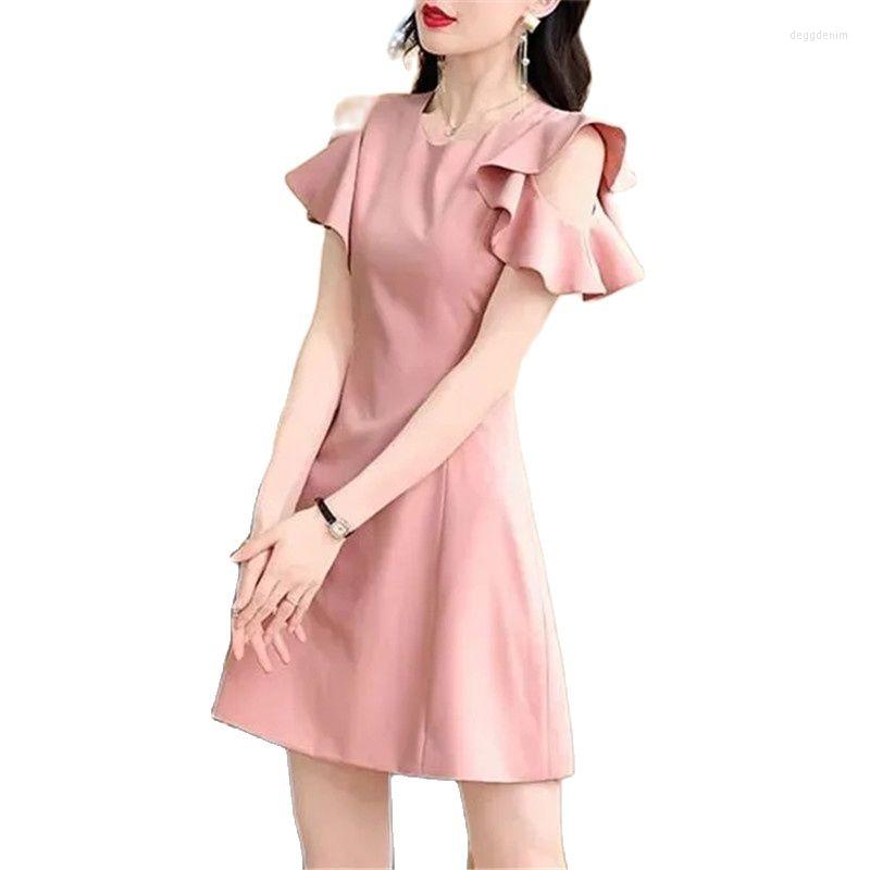 

Party Dresses Fashion Design Ladies Dress 2023 Summer Ruffles Off-Shoulder Waist Thin Pink Elegant Women' Vestidos
