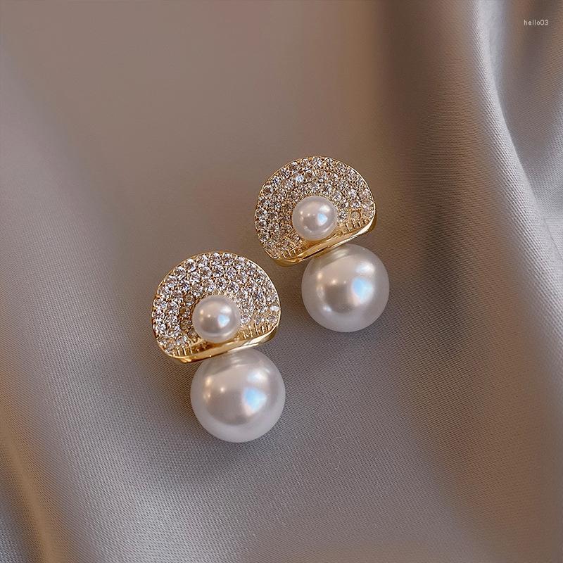 

Dangle Earrings Korean Style Pearl For Women High-end Fashion Quality Zircon 2023 Girl Gold Color