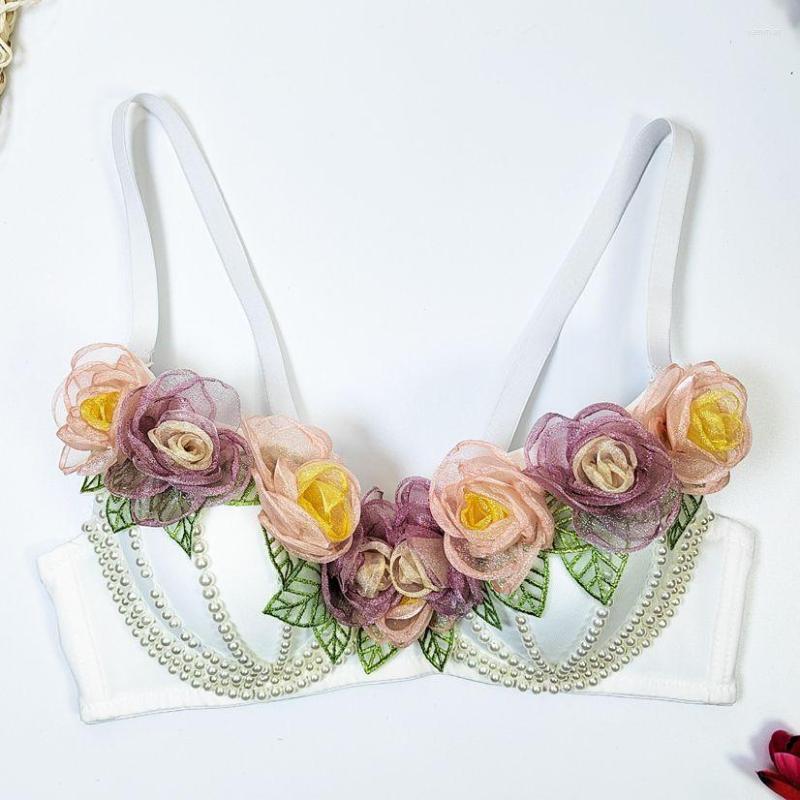 

Women's Tanks 3D Flower Decoration Bustier Bra For Women Sexy Backless Cropped Top Nightclub Party Female Camisole Tank Tops Y3884, White