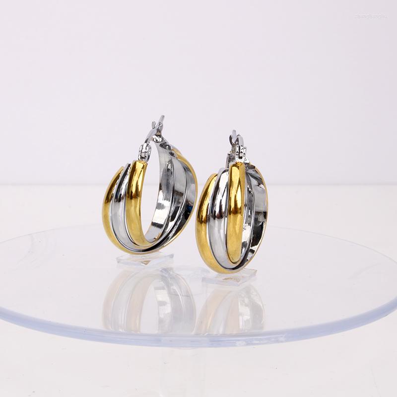 

Hoop Earrings Hgflyxu Gold Color With Silver Huggie Multilayer Earring Stainless Steel Luxury Jewelry Trendy Personality Ear Ornaments