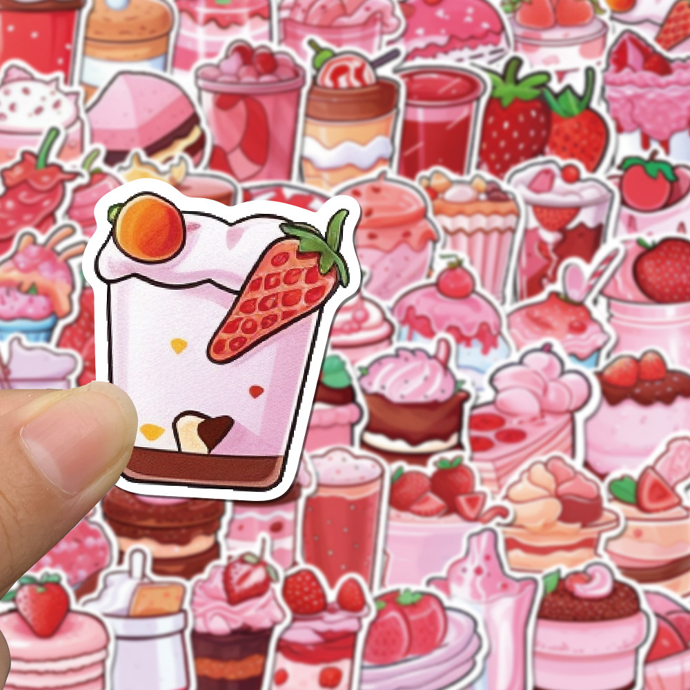 

50PCS Decor Stickers Strawberry Cake Milk Shake For Car Baby Helmet Pencil Case Diary Phone Laptop Planner Book Album Kids Toys Guitar DIY Decals, Multi colors
