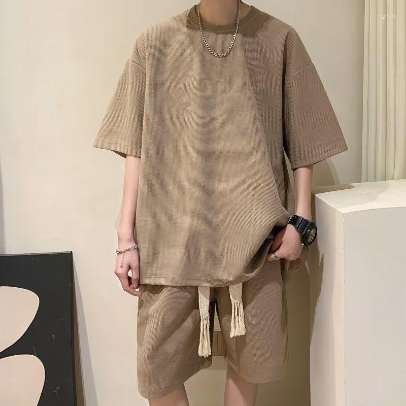 

Men's Tracksuits Summer College Style Casual Loose Large Size Niche T-shirt Shorts Suit Male Fashion Sports Fitness Shirts Short Pants Suits, Grey