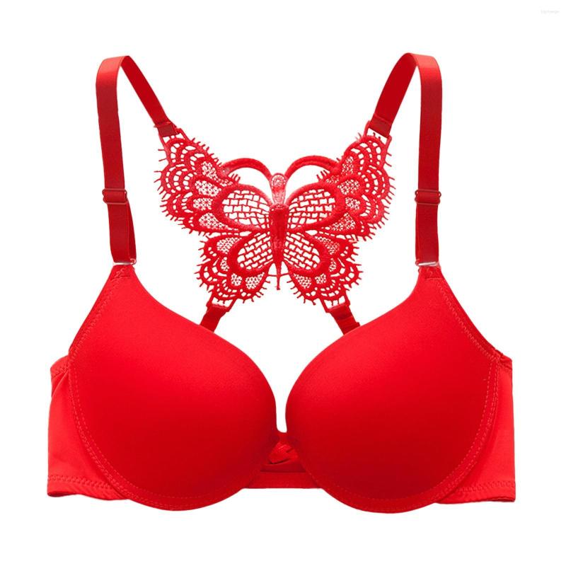 

Women's Swimwear 2pcs Women Lace Bra Top Y-Shaped Butterfly Back Bralette Solid Color Sexy Underwear Female Hollow Out Wireless Lingerie, Black