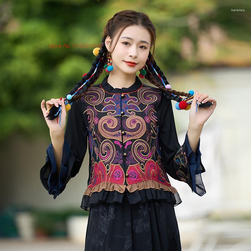 

Ethnic Clothing 2023 Chinese Vintage Vest Flower Embroidery Tang Suit Traditional Cheongsam Tops Retro National Wind Waistcoat