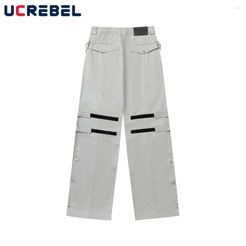 

Men' Pants Magic Sticker Casual Trousers Mens Loose Cotton Solid Color Streetwear Spliced Straight-leg Men, Gray