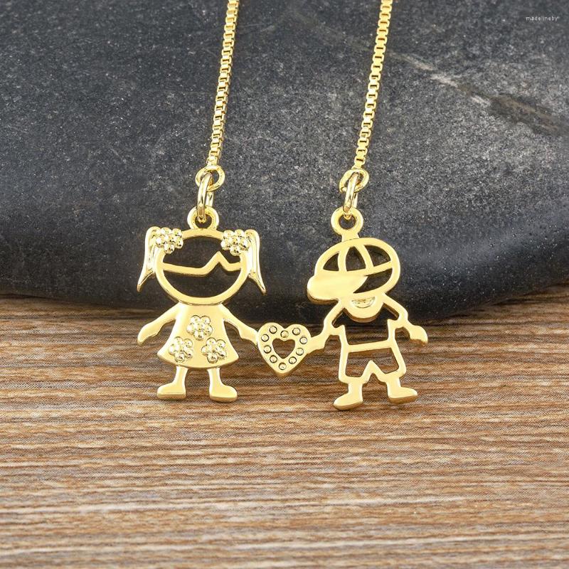 

Chains AIBEF Trendy Gold Plated Girl And Boy Heart White Rhinestone Pendant Women Copper Zircon Necklace Cute Jewelry Mother's Day Gift