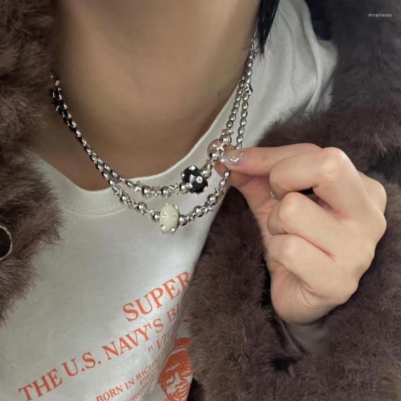 

Pendant Necklaces KPOP Fashion Crystal Star Necklace For Women Men CoupleRound Bead Stainless Steel Rock Punk Jewelry