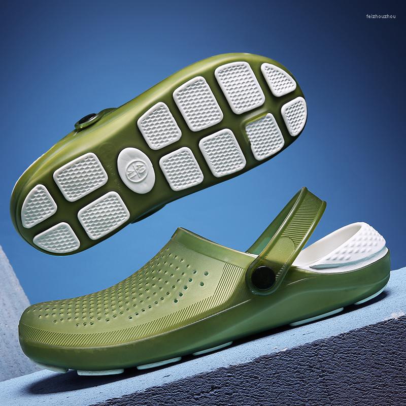 

Sandals 2023 Summer Men's Fashion Baotou Half Slippers Hole Shoes Breathable Jelly Outdoor Beach Mens, Green 901
