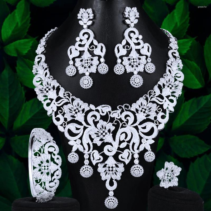 

Necklace Earrings Set Soramoore Romantic Luxury Gorgeous CZ 4PCS Jewelry Women Wedding Sparkly Accessories, Picture shown
