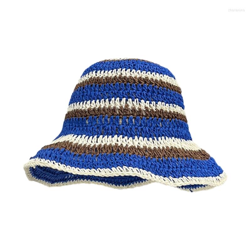 

Berets Elegant Straw Weaving Hat Woman Foldable Fisherman Casual Female Sunshades Cap Rainbow Color Travel Sunproof, Black