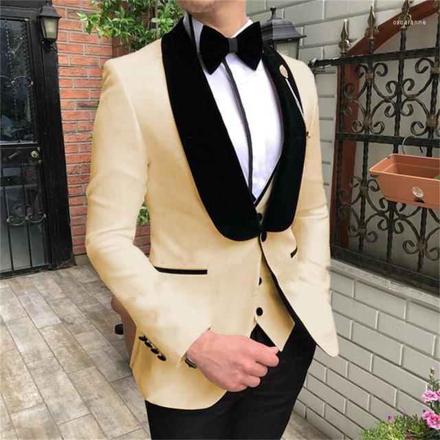 

Men's Suits Custome Homme Black Shawl Lapel Champagne Men Wedding Tuxedo Terno Masculino Prom Groom 2 Pcs Slim Fit Blazer Jacket Pant