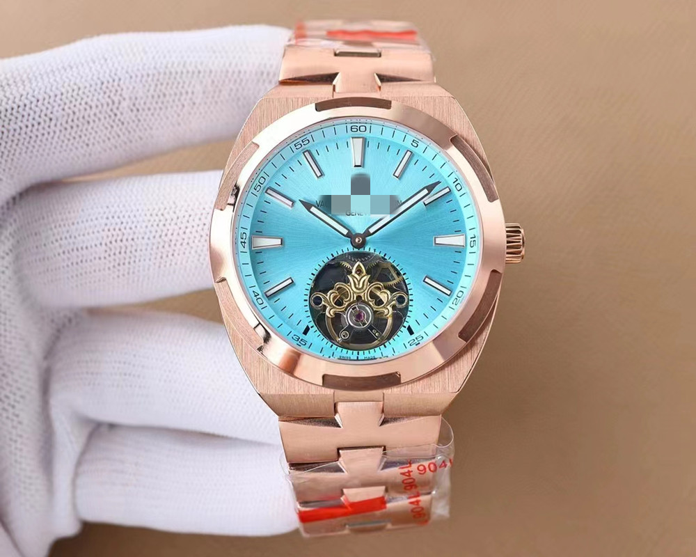 

Mens Leather Strap Watch Tourbillon Watches 6000V Overseas Wristwatch for Man Deployant Buckle Multi-functional Automatic