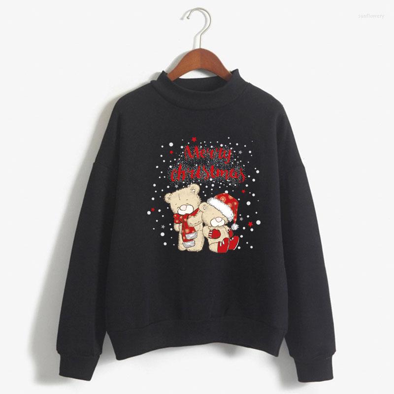 

Women's Hoodies Merry Christmas Bear Print Women Sweatshirt Sweet Korean O-neck Knitted Pullover Thick Autumn Winter Candy Color Lady, 14