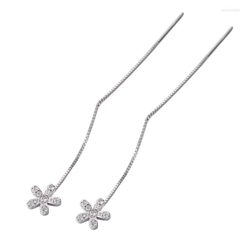 

Stud Earrings S925 STERLING Silver Personality INlaid Diamond Flower Ear Line Temperament Female Jewelry