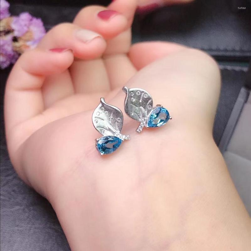 

Stud Earrings Natural Blue Topaz 925 Silver Women's Luxurious Atmosphere Dignified Elegant Style