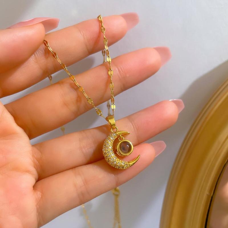 

Pendant Necklaces Necklace Luster Moon Rhinestones Titanium Steel Exquisite Bright For Daily Wear