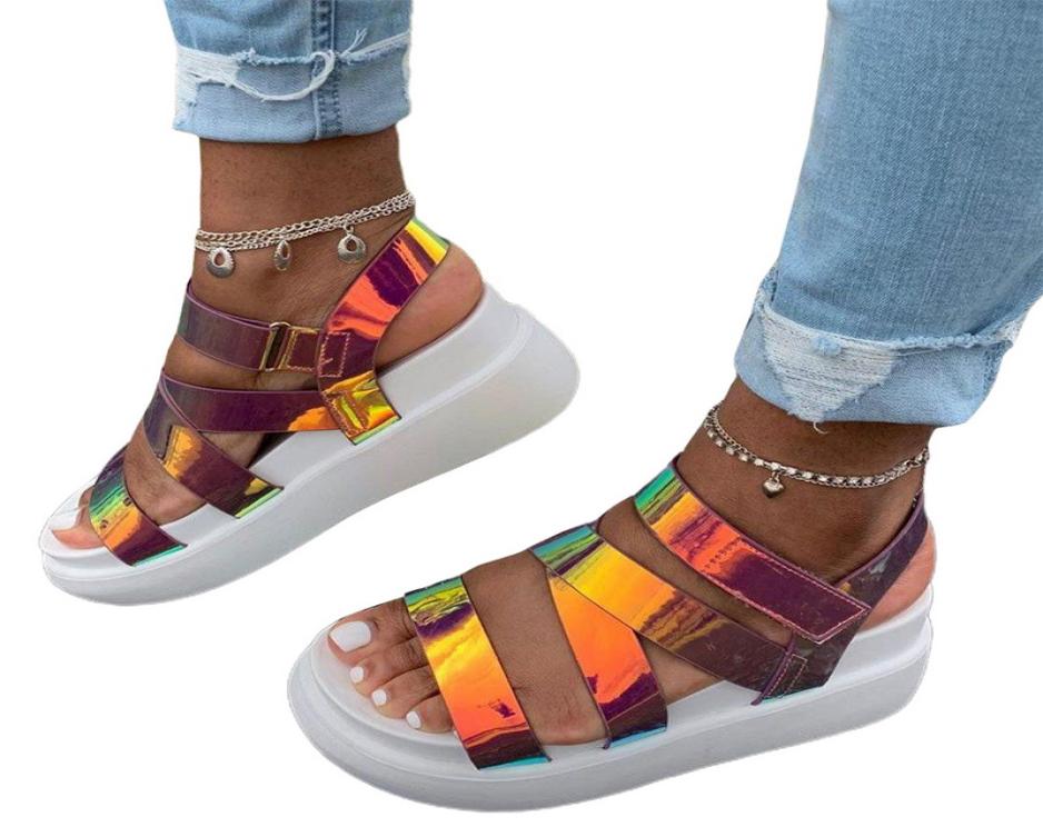 

Women Summer Ankle Strap Sandals Rainbow Color Platform Wedges Heel Peep Toe Fashion Casual Beach Ladies Shoes2724420, Red