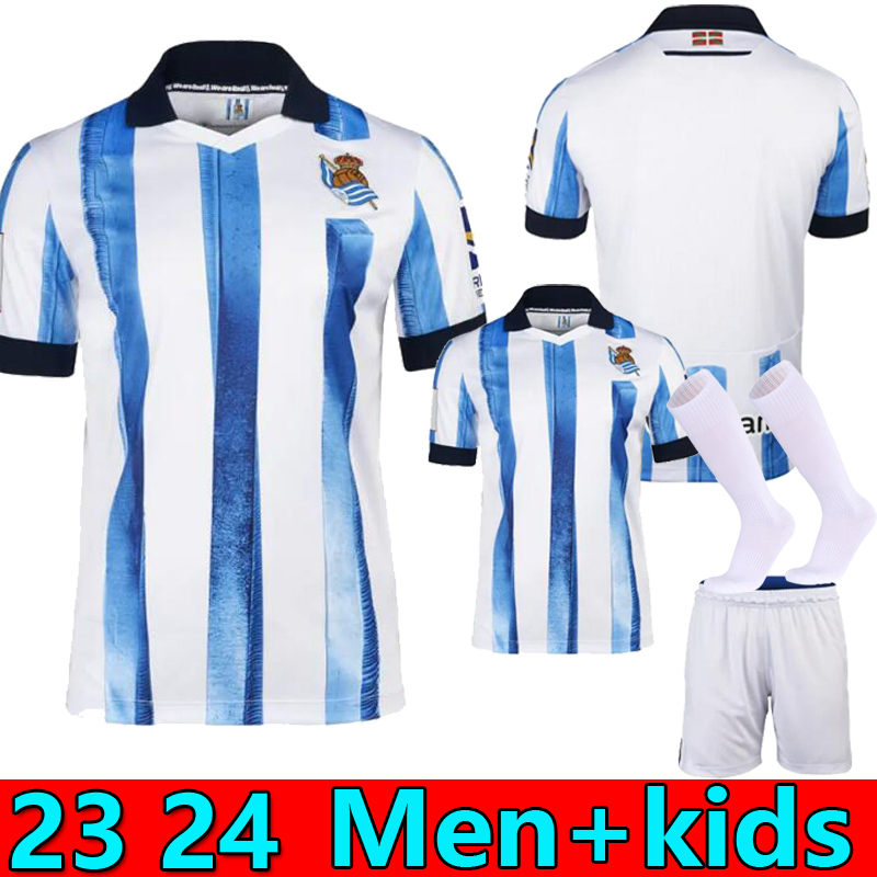 

Real Sociedad 23 24 Soccer Jerseys OYARZABAL X PRIETO PORTU DAVID SILVA Football Shirt JUANMI 23/24 Carlos Fernandez camiseta de futbol Men kit kids socks, 23/24 home 1