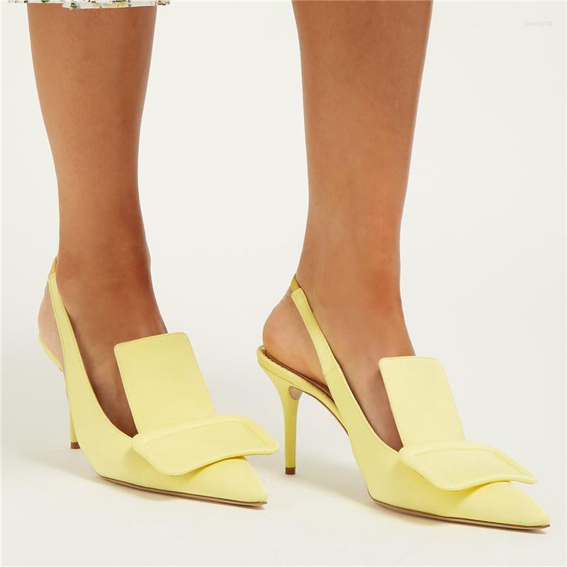 

Dress Shoes 2023 Fashion Women Yellow Satin Slingback Pumps Pointed Toe Stiletto High Heels Handmade To Order 35-42, Picture shown