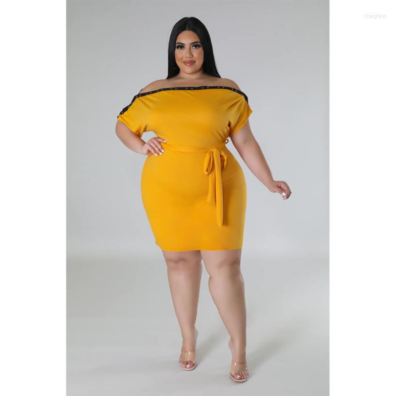

Plus Size Dresses WUHE Dress Sexy Off Shoulder Solid Bandage Cute Elegant Mini Batwing Sleeve Women Summer Streetwear, Black
