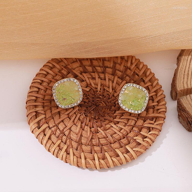 

Stud Earrings Retro Square Green Crystal Premium Sense Light Luxury Commuter