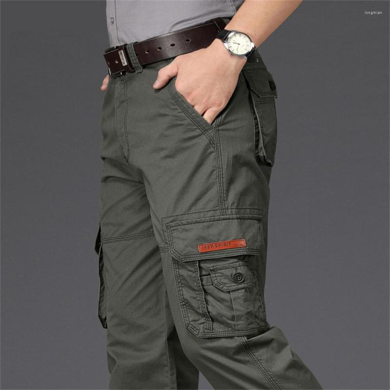 

Men's Pants Casual Cargo Men's Cotton Multi Pocket Loose Straight Tube Trousers Outdoor Travel Hiking, Army green