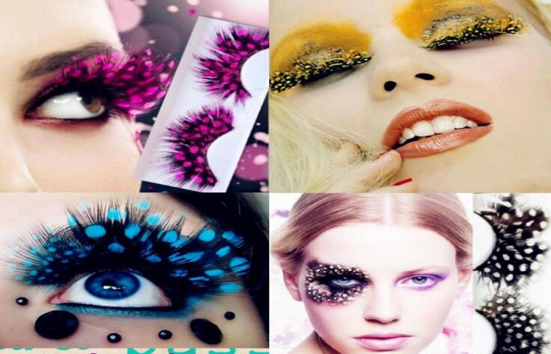

Colorful Feather False Eyelashes for Party makeup or Exaggerated Maquiagem White Spots Feather Eyelashes9313827