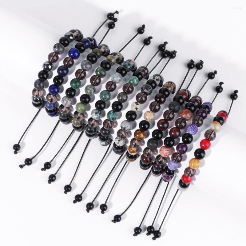 

Strand Adjustable Handmade 8MM Natural Stone Beads Bracelet For Women Men Round Bead Braided Rope Couples Friendship Jewelry