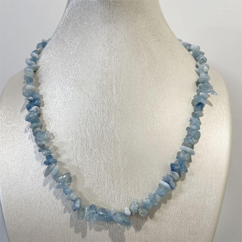 

Chains Irregular Chips Shape Aquamarine Necklace Vintage Natural Stone Jewelry Noble Elegant Exquisite Beaded Chain Choker Collier