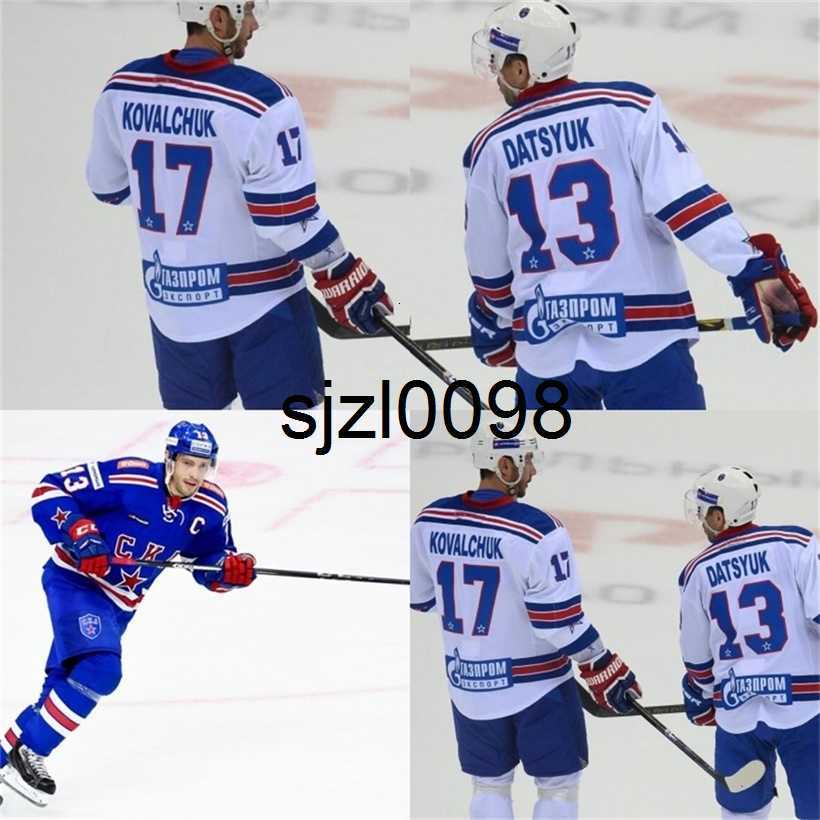 

Sj98 #13 Pavel Datsyuk KHL CKA St Petersburg 17 Ilya Kovalchuk KHL Mens Youth Stitched Embroidery Ice Hockey Jerseys White Blue, 17 blue