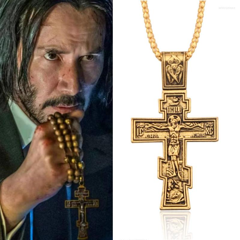 

Pendant Necklaces John Wick Baba Yaga Jesus Cross Necklace Crucifix Eastern Orthodox Chain For Women Men Jewelry Gifts