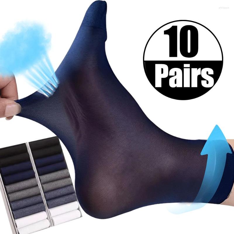 

Men's Socks 20Pcs Breathable Long Bamboo Fiber Summer Thin Stripe Men Silk Sports Antibacterial Black Business, White 10pairs
