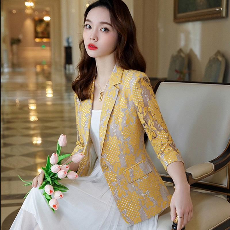 

Women' Suits 2023 Lace Hollow Small Suit Spring Summer Women Blazer Korean Loose Plus Size Jacket Top Fashion Temperament Casual Slim, Blue