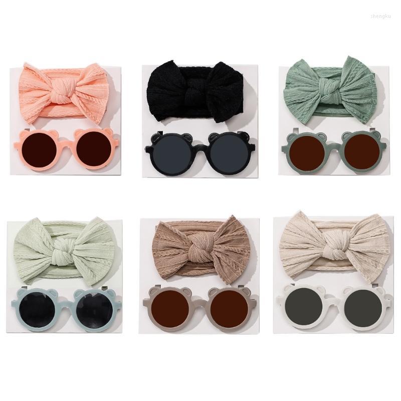 

Hair Accessories Children Girl Jacquard Bow Headband & Sunglasses Beach-Pography Props Eyewear, Set3