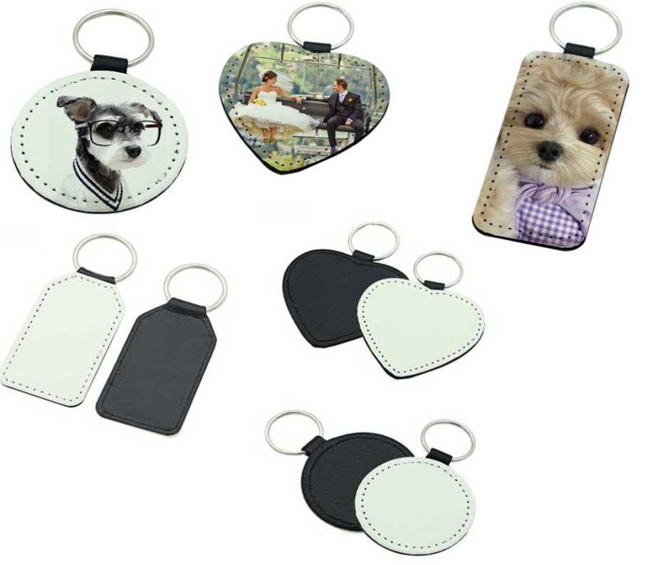 

new arrival sublimation blank leather keychains Rectangle heart round key ring transfer printing leather materials5405805