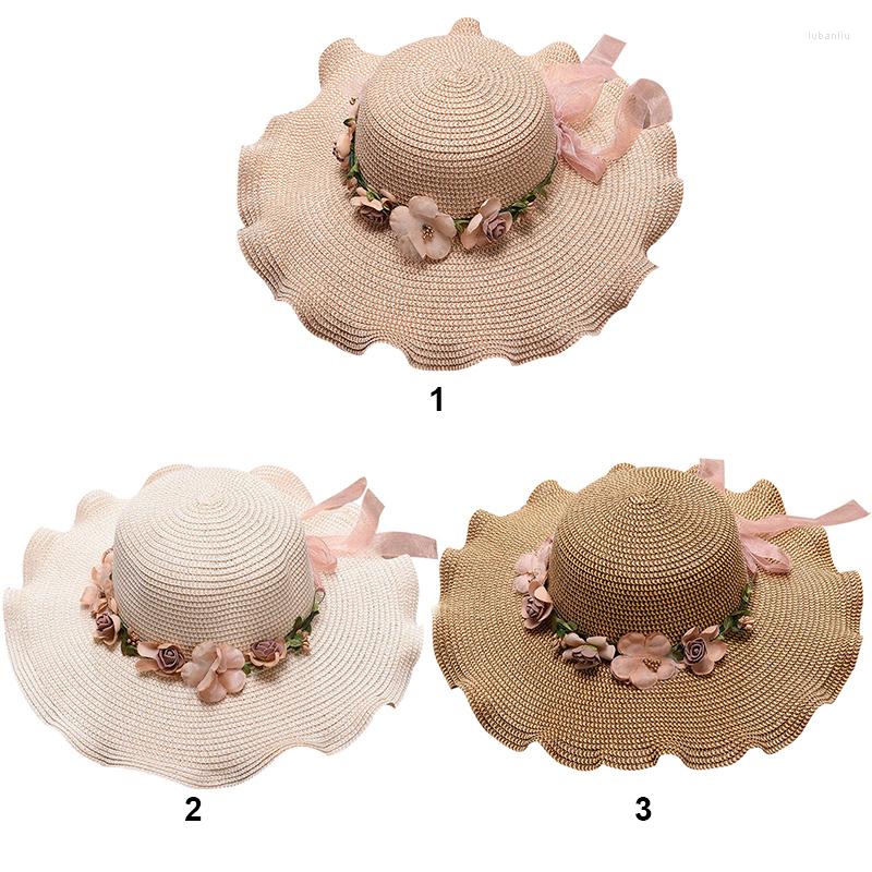 

Wide Brim Hats Wavy Edge Solid Color Garland Foldable Large Brimmed Hat Outdoor Sun Protection Sun-shade Straw Beach For Women L2, As picture shows1
