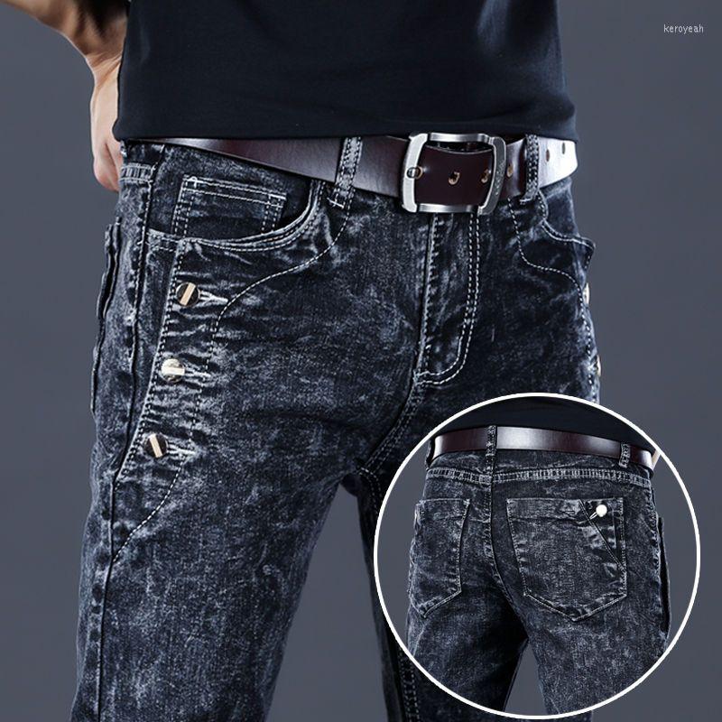 

Men's Jeans Fashion Stylish Korean Style Clothes Classic Kpop Streetwear Luxury Slim-Fit Smoke Gray Men's Casual Cowboy Pants For Men, 2066 blue
