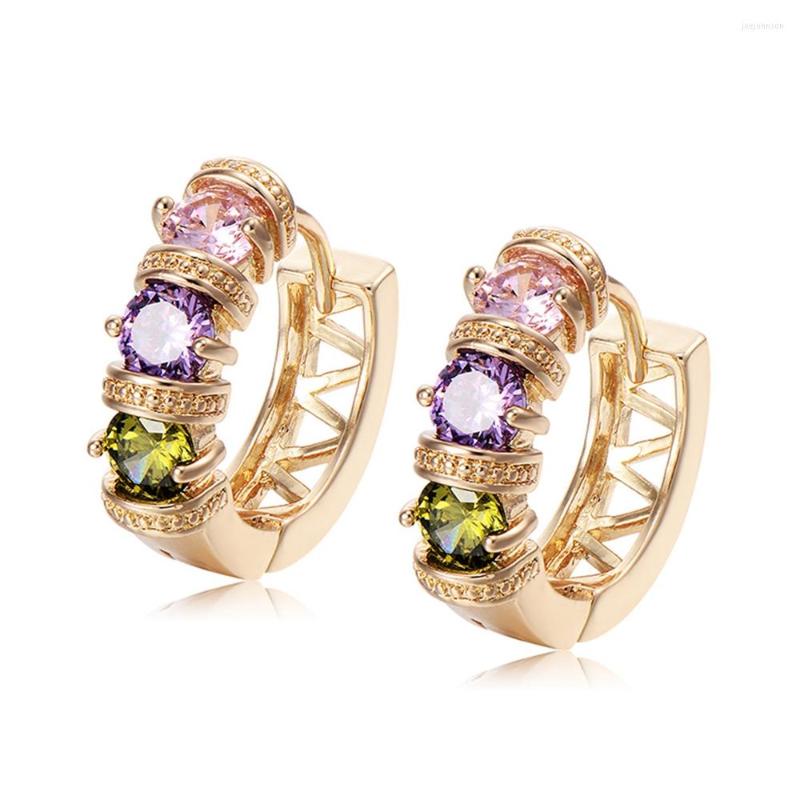 

Hoop Earrings Women With Colorful Round Cubic Zirconia Fashion 18k Gold Color Fiork Jewelry Gift