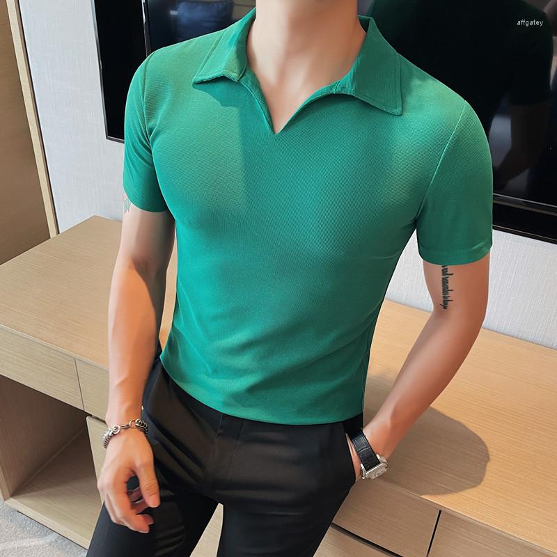 

Men's Polos 2023 Summer Short Sleeve V-neck POLO T Shirt Men Solid Color Slim Fit Casual T-shirt Fashion Business Shirts Clothing, Black