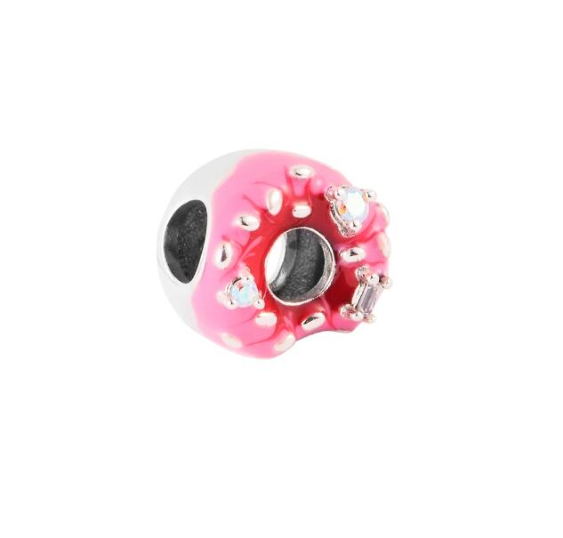 

2023 New 925 Sterling Silver Sparkling Donut Charm Fits Original Pandora Bracelet Metal Beads DIY Jewelry Making for Women Pink cute